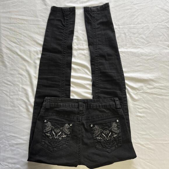 suko Denim - Y2K Suko jeans black low rise skinny jeans embroidered pockets Size 2 grunge emo